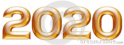 Metallic gold alphabet, new year 2020, 3d illustration Cartoon Illustration