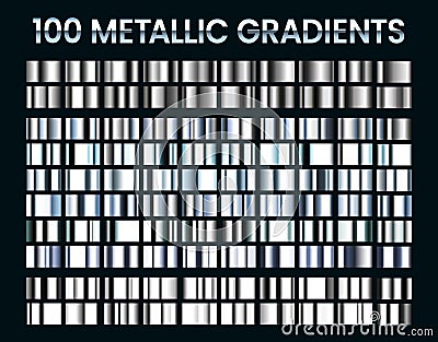 Metallic gradients. Shiny silver gradient, platinum and steel metal material colors vector illustration set Vector Illustration