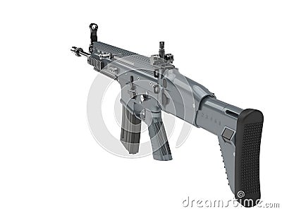 Metallic gray modern assault rifle - back view Stock Photo