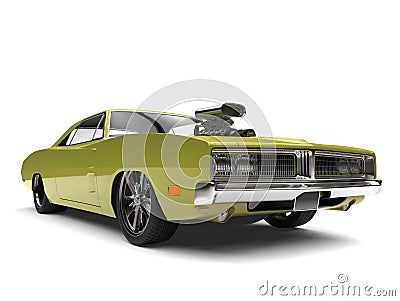 Metallic green vintage muscle car - epic shot Stock Photo