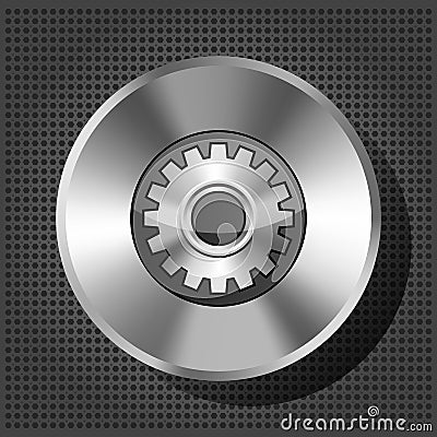 Metallic icon with gear on knob Vector Illustration