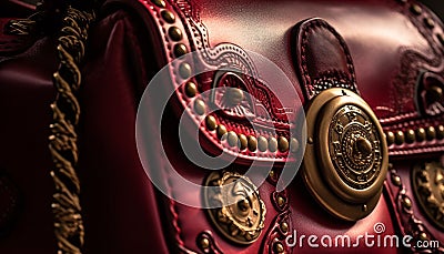 Metallic leather bag with ornate buckle and gold colored decoration generated by AI Stock Photo