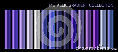 Metallic neon blue purple chrome gradient vector colorful palette set Vector Illustration