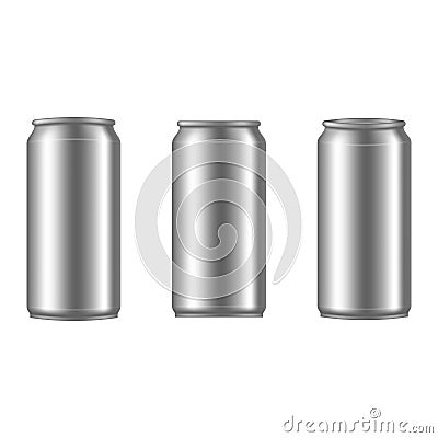 Metallic packaging cans beer soda water juice drink mockup realistic vector illustration Vector Illustration