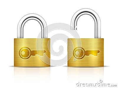 Metallic Padlock. Locked and unlocked Padlocks Vector Illustration