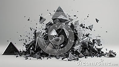 Metallic pyramids exploding in abstract motion Stock Photo