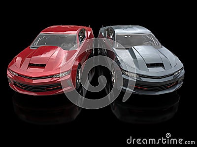 Metallic red and dark grey great awesome muscle cars Stock Photo