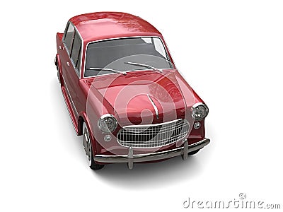 Metallic red small compact vintage car - top down view Stock Photo