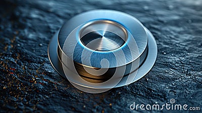 Metallic Round Button for Validation and Stop Function Stock Photo