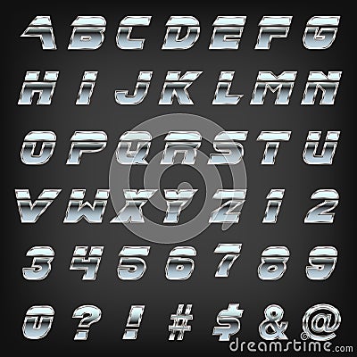 Metallic sharp edged font typeset on grey background. Vector Illustration