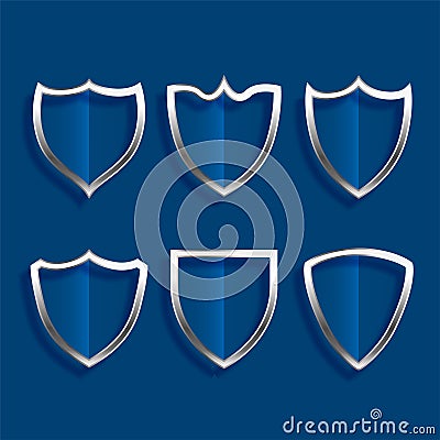 Metallic shield badges shiny icons set design Vector Illustration