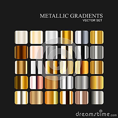 Metallic silver, golden and bronze gradient collection. Vector Illustration