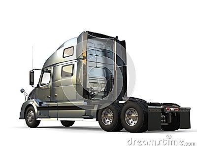 Metallic slate gray modern big semi trailer truck - side view Stock Photo