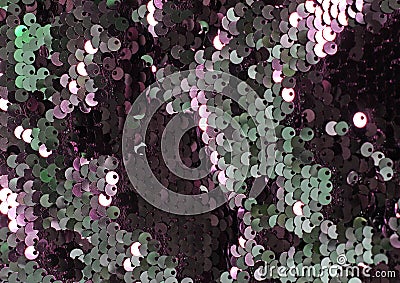 Metallic sparkling sequins scales background, round sequins in fashion dress Stock Photo