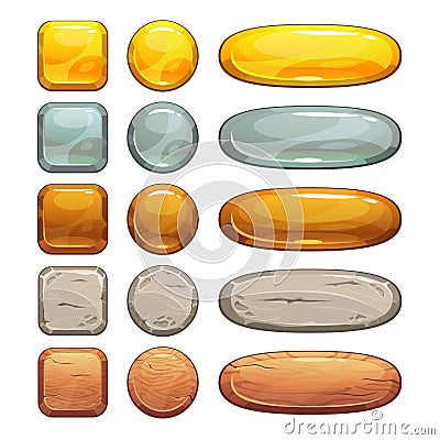 Metallic, stone and wooden buttons set Stock Photo