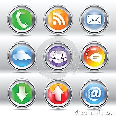 Metallic stylish modern communication icon set Vector Illustration