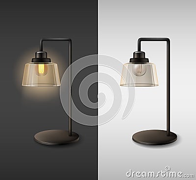 Metallic Table Lamp With Glass Lampshade Vector Illustration