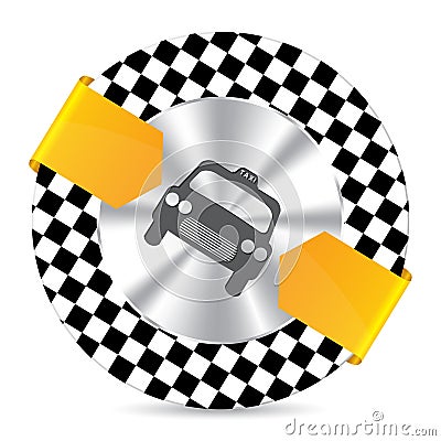 Metallic taxi badge with checkered background Vector Illustration