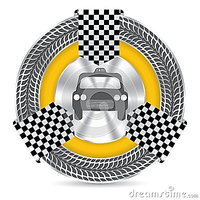 Metallic taxi badge design with tire tread Vector Illustration