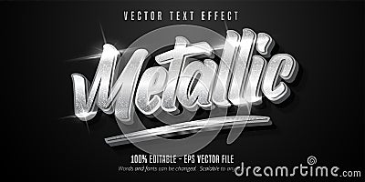 Metallic text, shiny silver style editable text effect Vector Illustration