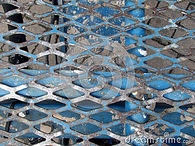 Metallic Textured Grate Background - Old Blue Cracked Paint Stock Photo