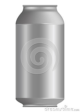 Metallic tin can for food. Front view. Vector realistic mockup of blank cylinder, aluminum container, round steel pack Vector Illustration