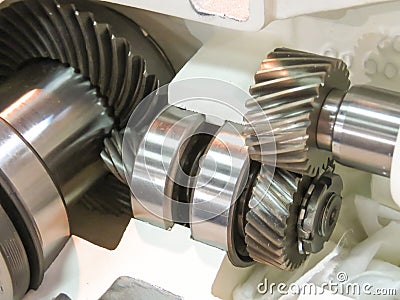 Metallic transmission gears Stock Photo