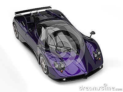 Metallic violet super car - top down view Stock Photo