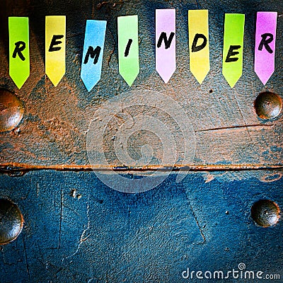 Metallic wall with notepads, word reminder, concept strategy, planning and memory Stock Photo