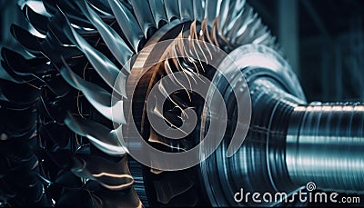 Metallic wheel spinning in automated manufacturing equipment generated by AI Stock Photo