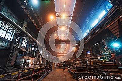 Metallurgical plant production. Factory workshop industrial interior. Heavy industry equipment and machines Editorial Stock Photo