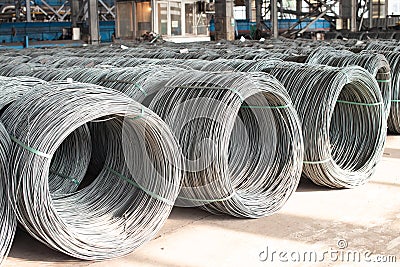 Metallurgical production. Wire rods or coils for industrial use Stock Photo