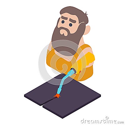 Metallurgist equipment icon isometric vector. Metallurgist man and welding torch Stock Photo