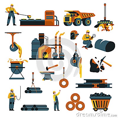 Metallurgy factory and workers doing job vector Vector Illustration