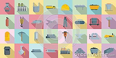 Metallurgy icons set, flat style Vector Illustration