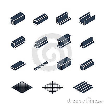 Metallurgy products icon set Vector Illustration