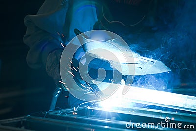 Metalworker in a workshop Stock Photo