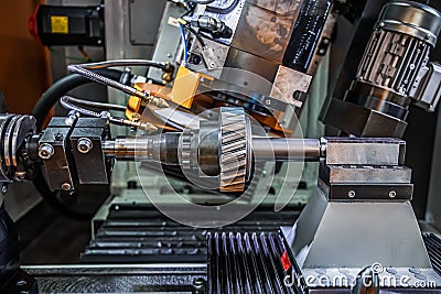 Metalworking CNC lathe milling machine. Cutting metal modern processing technology Stock Photo