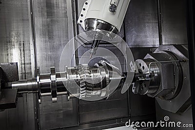 Metalworking CNC lathe milling machine. Cutting metal modern processing technology Stock Photo