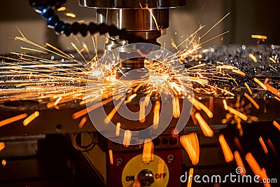 Metalworking CNC lathe milling machine. Cutting metal modern processing technology Stock Photo