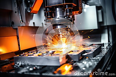 Metalworking CNC milling machine. Cutting metal modern processing technology Stock Photo
