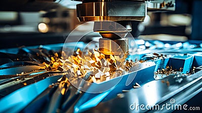 Metalworking CNC milling machine, a lot of steel shavings Stock Photo