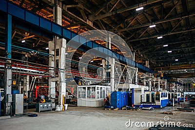 Metalworking factory production line. Interior of the worksop Stock Photo