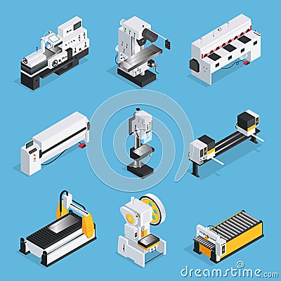 Metalworking Machines Isometric Set Vector Illustration