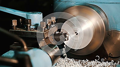 Metalworking przemysł: tnącego stalowego metalu hołobelny przerób na tokarskiej maszynie w warsztacie zdjęcie wideo Metalworking przemysł: tnącego stalowego metalu hołobelny przerób na tokarskiej maszynie w warsztacie zdjęcie wideo