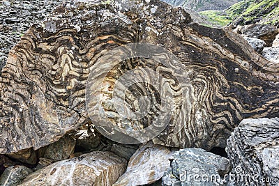 Metamorphic rock with a layered texture Stock Photo