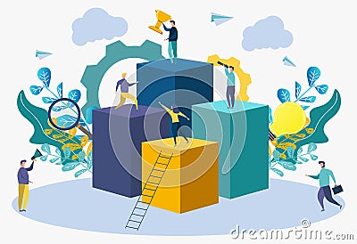 Metaphor of career success. Achieve success and goals in business. Infographic colorful illustration. Career Cartoon Illustration