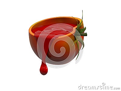 Ketchup sauce pouring from cut tomato Stock Photo