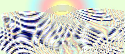 Metaphysical abstract grid panaramic holographic colors landscape. Vector Illustration