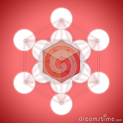 Metatron`s cube with platonic solids - hexahedron Stock Photo